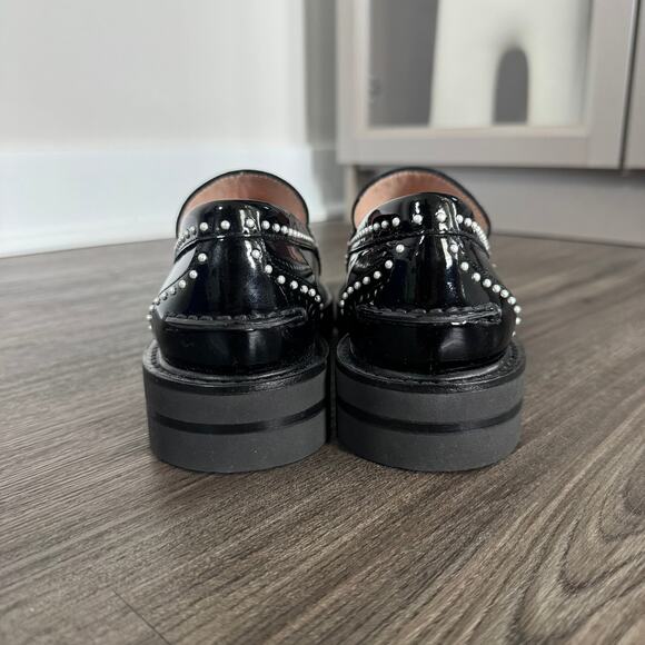 Stuart Weitzman Parker Lift Black Patent Leather Mini Pearl Loafers 36 NEW Shoe - Picture 6 of 8